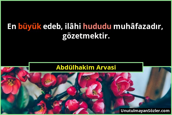 Abdülhakim Arvasi - En büyük edeb, ilâhi hududu muhâfazadır, gözetmektir....