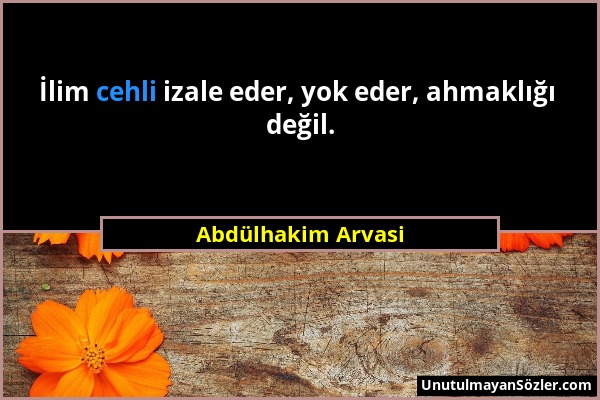 Abdülhakim Arvasi - İlim cehli izale eder, yok eder, ahmaklığı değil....