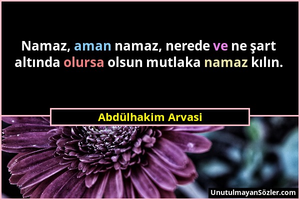 Abdülhakim Arvasi - Namaz, aman namaz, nerede ve ne şart altında olursa olsun mutlaka namaz kılın....
