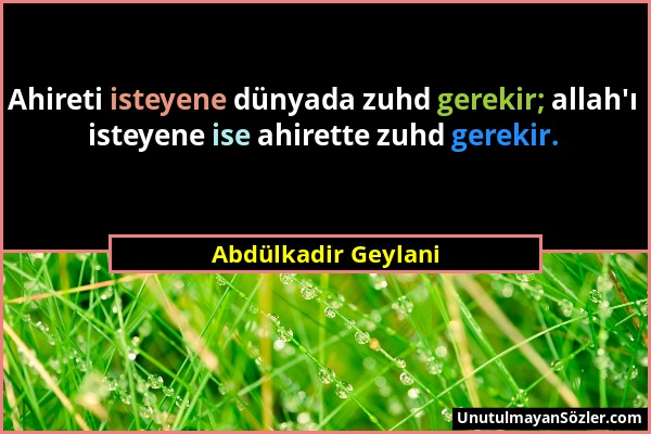 Abdülkadir Geylani - Ahireti isteyene dünyada zuhd gerekir; allah'ı isteyene ise ahirette zuhd gerekir....