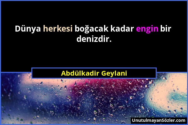 Abdülkadir Geylani - Dünya herkesi boğacak kadar engin bir denizdir....