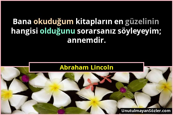 Abraham Lincoln - Bana okuduğum kitapların en güzelinin hangisi olduğunu sorarsanız söyleyeyim; annemdir....