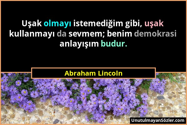 Abraham Lincoln - Uşak olmayı istemediğim gibi, uşak kullanmayı da sevmem; benim demokrasi anlayışım budur....