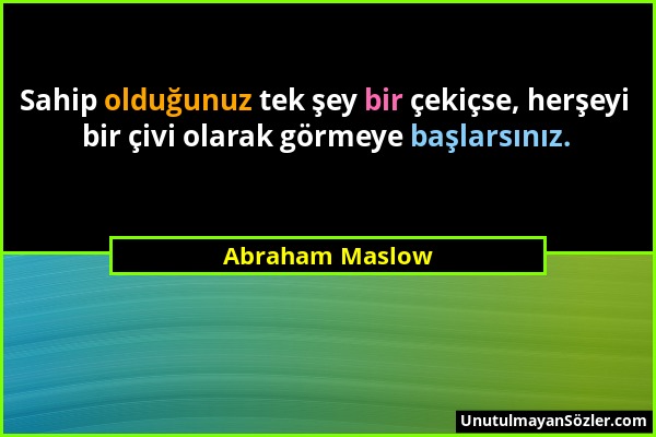 Abraham Maslow - Sahip olduğunuz tek şey bir çekiçse, herşeyi bir çivi olarak görmeye başlarsınız....