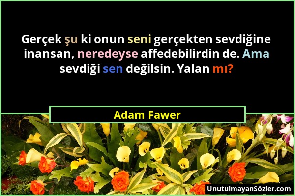 Adam Fawer - Gerçek şu ki onun seni gerçekten sevdiğine inansan, neredeyse affedebilirdin de. Ama sevdiği sen değilsin. Yalan mı?...