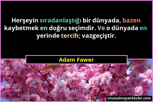 Adam Fawer - Herşeyin sıradanlaştığı bir dünyada, bazen kaybetmek en doğru seçimdir. Ve o dünyada en yerinde tercih; vazgeçiştir....