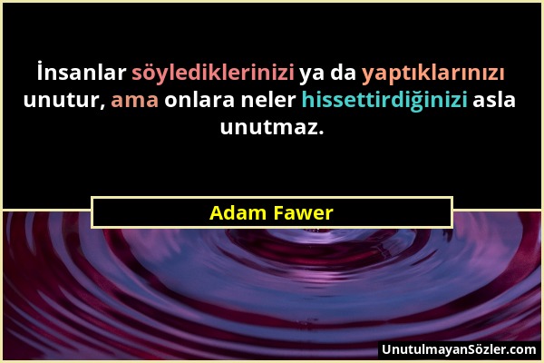Adam Fawer - İnsanlar söylediklerinizi ya da yaptıklarınızı unutur, ama onlara neler hissettirdiğinizi asla unutmaz....