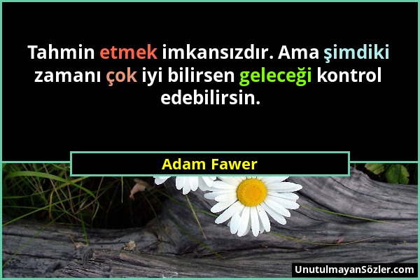 Adam Fawer - Tahmin etmek imkansızdır. Ama şimdiki zamanı çok iyi bilirsen geleceği kontrol edebilirsin....