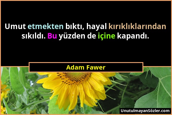 Adam Fawer - Umut etmekten bıktı, hayal kırıklıklarından sıkıldı. Bu yüzden de içine kapandı....