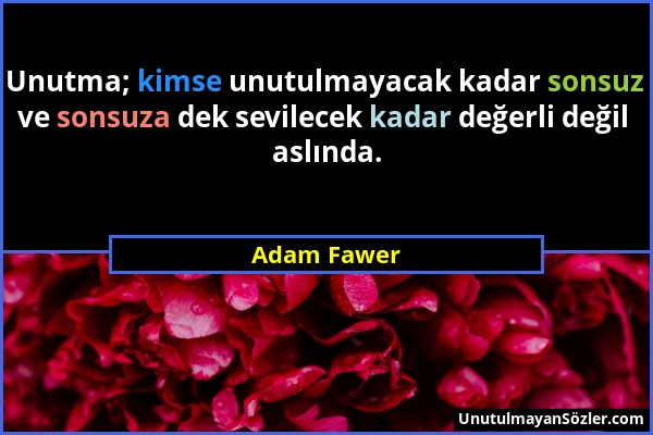 Adam Fawer - Unutma; kimse unutulmayacak kadar sonsuz ve sonsuza dek sevilecek kadar değerli değil aslında....