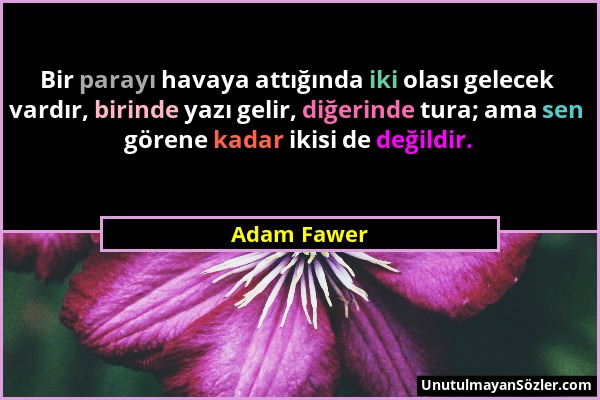 Adam Fawer - Bir parayı havaya attığında iki olası gelecek vardır, birinde yazı gelir, diğerinde tura; ama sen görene kadar ikisi de değildir....