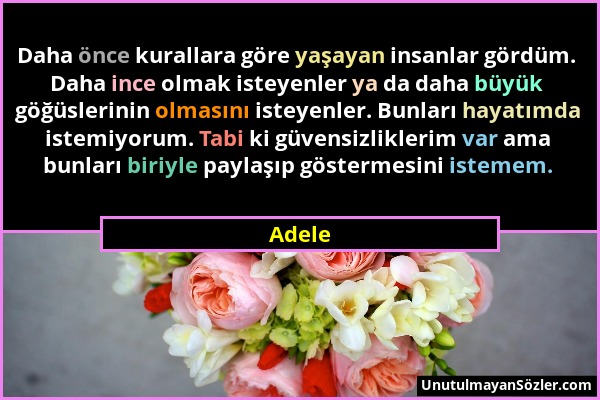 Adele - Daha önce kurallara göre yaşayan insanlar gördüm. Daha ince olmak isteyenler ya da daha büyük göğüslerinin olmasını isteyenler. Bunları hayatı...