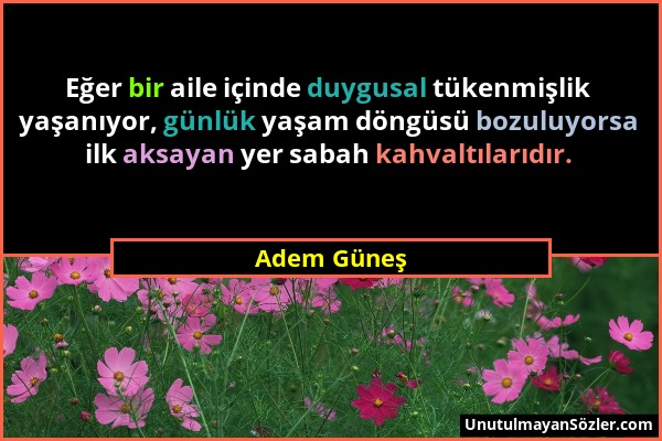 Adem Güneş - Eğer bir aile içinde duygusal tükenmişlik yaşanıyor, günlük yaşam döngüsü bozuluyorsa ilk aksayan yer sabah kahvaltılarıdır....