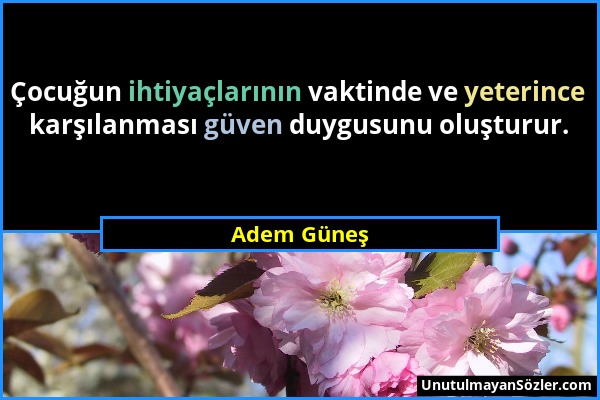 Adem Güneş - Çocuğun ihtiyaçlarının vaktinde ve yeterince karşılanması güven duygusunu oluşturur....