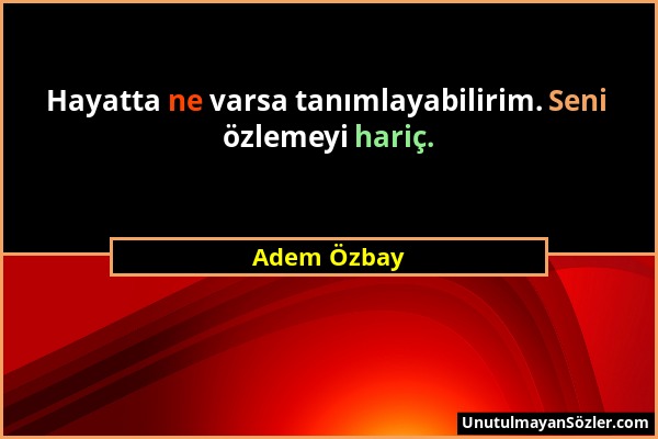 Adem Özbay - Hayatta ne varsa tanımlayabilirim. Seni özlemeyi hariç....