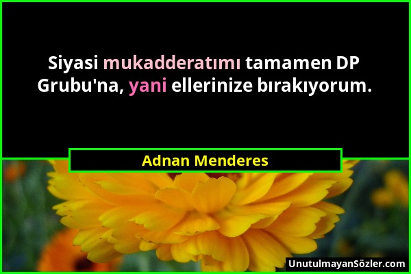 Adnan Menderes - Siyasi mukadderatımı tamamen DP Grubu'na, yani ellerinize bırakıyorum....