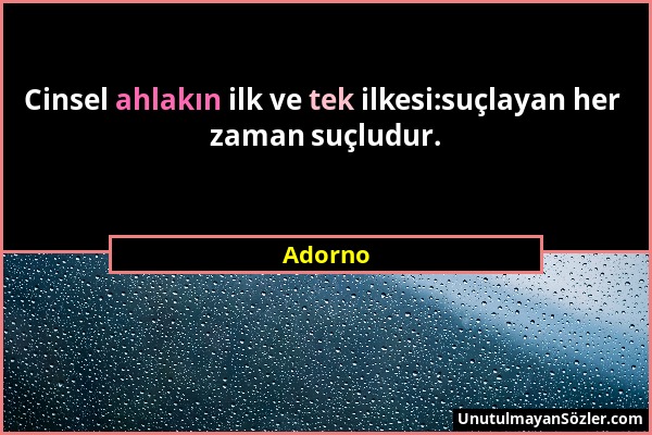 Adorno - Cinsel ahlakın ilk ve tek ilkesi:suçlayan her zaman suçludur....