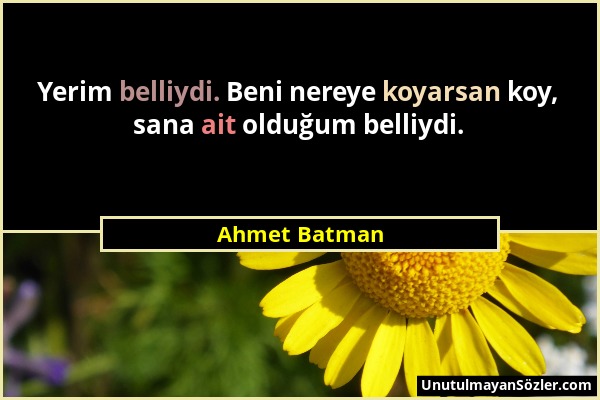 Ahmet Batman - Yerim belliydi. Beni nereye koyarsan koy, sana ait olduğum belliydi....