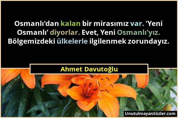 Ahmet Davutoğlu - Osmanlı'dan kalan bir mirasımız var. 'Yeni Osmanlı' diyorlar. Evet, Yeni Osmanlı'yız. Bölgemizdeki ülkelerle ilgilenmek zorundayız....