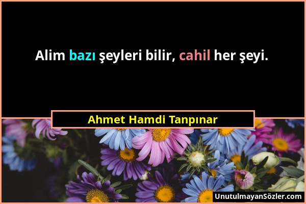 Ahmet Hamdi Tanpınar - Alim bazı şeyleri bilir, cahil her şeyi....