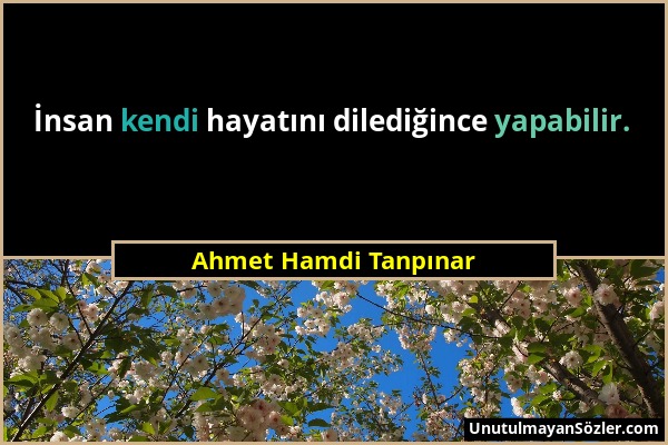 Ahmet Hamdi Tanpınar - İnsan kendi hayatını dilediğince yapabilir....