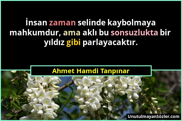 Ahmet Hamdi Tanpınar - İnsan zaman selinde kaybolmaya mahkumdur, ama aklı bu sonsuzlukta bir yıldız gibi parlayacaktır....