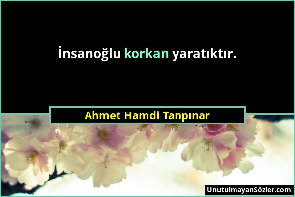 Ahmet Hamdi Tanpınar - İnsanoğlu korkan yaratıktır....