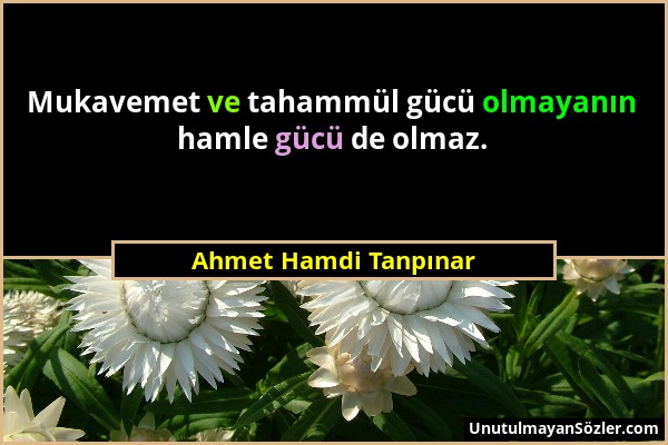 Ahmet Hamdi Tanpınar - Mukavemet ve tahammül gücü olmayanın hamle gücü de olmaz....