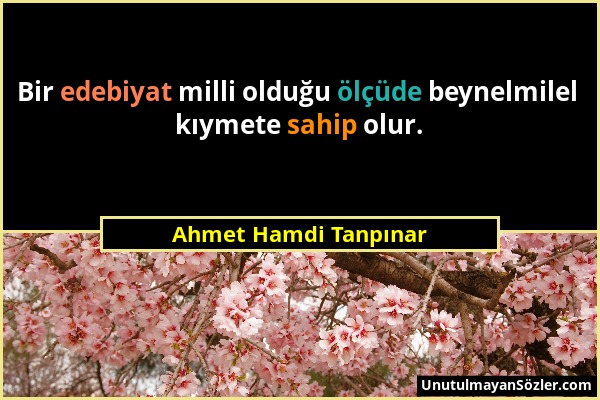 Ahmet Hamdi Tanpınar - Bir edebiyat milli olduğu ölçüde beynelmilel kıymete sahip olur....