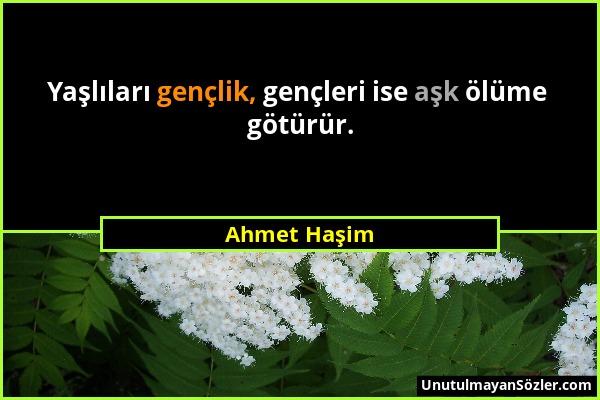 Ahmet Haşim - Yaşlıları gençlik, gençleri ise aşk ölüme götürür....