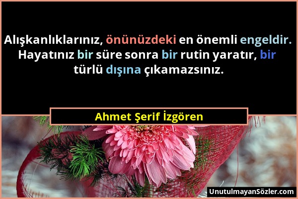 Ahmet Şerif İzgören - Alışkanlıklarınız, önünüzdeki en önemli engeldir. Hayatınız bir süre sonra bir rutin yaratır, bir türlü dışına çıkamazsınız....