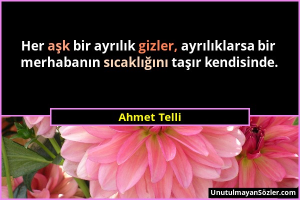 Ahmet Telli - Her aşk bir ayrılık gizler, ayrılıklarsa bir merhabanın sıcaklığını taşır kendisinde....