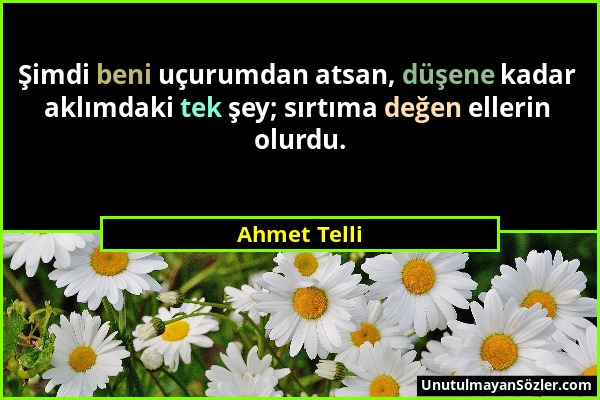 Ahmet Telli - Şimdi beni uçurumdan atsan, düşene kadar aklımdaki tek şey; sırtıma değen ellerin olurdu....