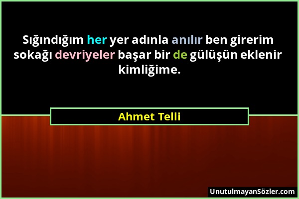 Ahmet Telli - Sığındığım her yer adınla anılır ben girerim sokağı devriyeler başar bir de gülüşün eklenir kimliğime....