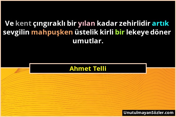 Ahmet Telli - Ve kent çıngıraklı bir yılan kadar zehirlidir artık sevgilin mahpuşken üstelik kirli bir lekeye döner umutlar....