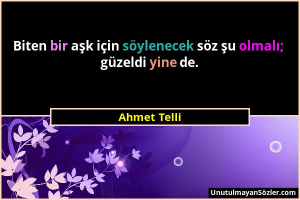 Ahmet Telli - Biten bir aşk için söylenecek söz şu olmalı; güzeldi yine de....