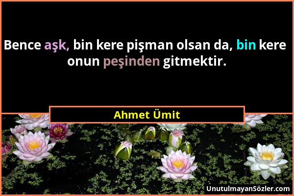 Ahmet Ümit - Bence aşk, bin kere pişman olsan da, bin kere onun peşinden gitmektir....
