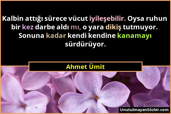 Ahmet Ümit - Kalbin attığı sürece vücut iyileşebilir. Oysa ruhun bir kez darbe aldı mı, o yara dikiş tutmuyor. Sonuna kadar kendi kendine kanamayı sür...