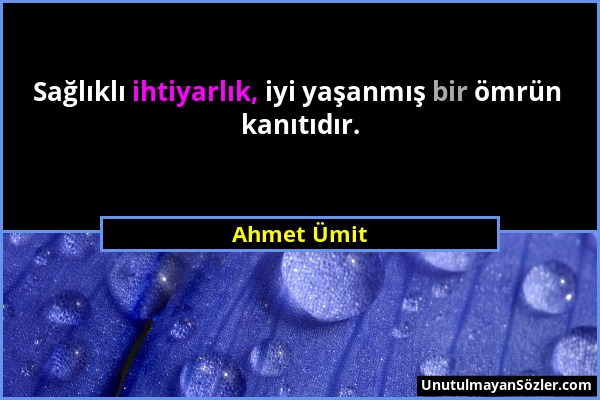 Ahmet Ümit - Sağlıklı ihtiyarlık, iyi yaşanmış bir ömrün kanıtıdır....