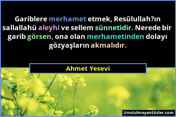 Ahmet Yesevi - Gariblere merhamet etmek, Resûlullah?ın sallallahü aleyhi ve sellem sünnetidir. Nerede bir garib görsen, ona olan merhametinden dolayı...