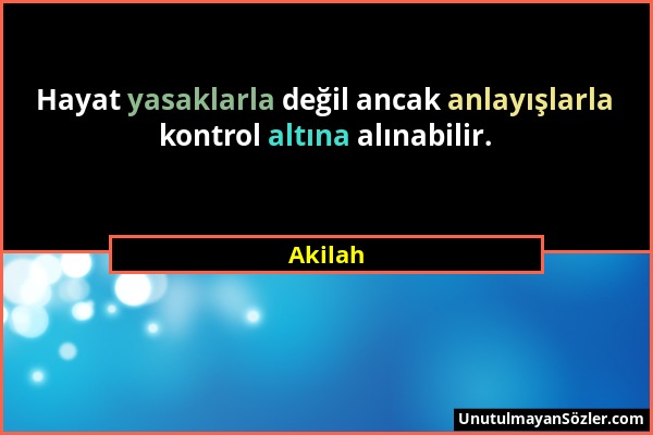 Akilah - Hayat yasaklarla değil ancak anlayışlarla kontrol altına alınabilir....