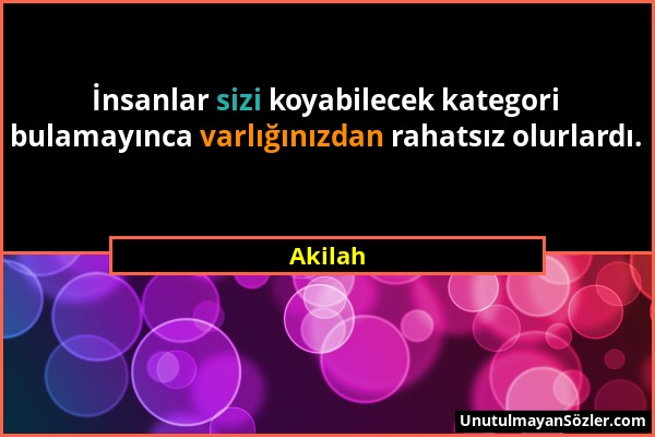 Akilah - İnsanlar sizi koyabilecek kategori bulamayınca varlığınızdan rahatsız olurlardı....