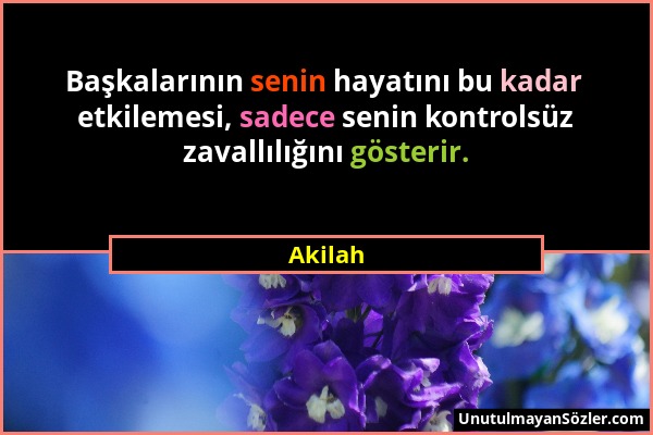 Akilah - Başkalarının senin hayatını bu kadar etkilemesi, sadece senin kontrolsüz zavallılığını gösterir....