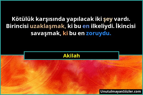 Akilah - Kötülük karşısında yapılacak iki şey vardı. Birincisi uzaklaşmak, ki bu en ilkeliydi. İkincisi savaşmak, ki bu en zoruydu....