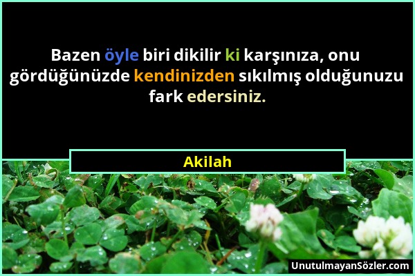 Akilah - Bazen öyle biri dikilir ki karşınıza, onu gördüğünüzde kendinizden sıkılmış olduğunuzu fark edersiniz....