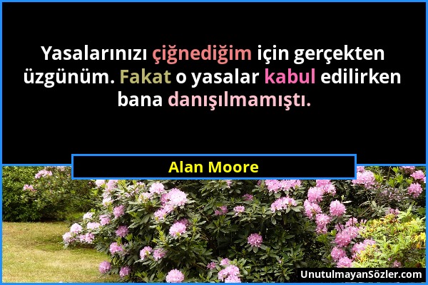 Alan Moore - Yasalarınızı çiğnediğim için gerçekten üzgünüm. Fakat o yasalar kabul edilirken bana danışılmamıştı....