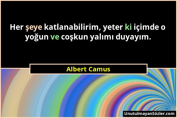 Albert Camus - Her şeye katlanabilirim, yeter ki içimde o yoğun ve coşkun yalımı duyayım....