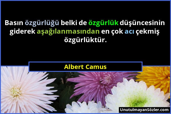 Albert Camus - Basın özgürlüğü belki de özgürlük düşüncesinin giderek aşağılanmasından en çok acı çekmiş özgürlüktür....