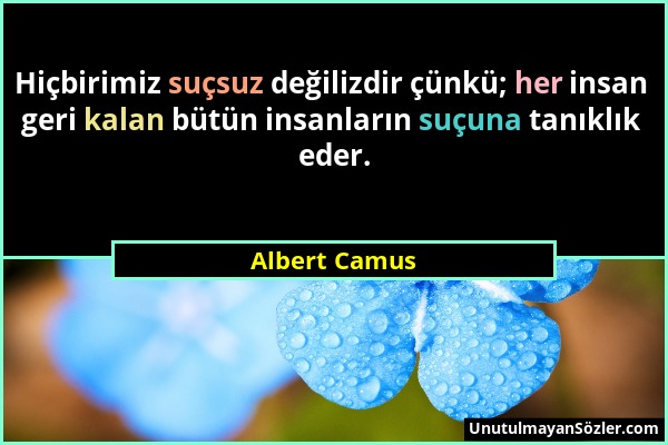 Albert Camus - Hiçbirimiz suçsuz değilizdir çünkü; her insan geri kalan bütün insanların suçuna tanıklık eder....