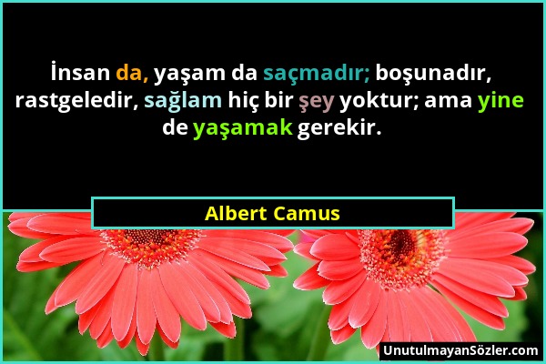 Albert Camus - İnsan da, yaşam da saçmadır; boşunadır, rastgeledir, sağlam hiç bir şey yoktur; ama yine de yaşamak gerekir....